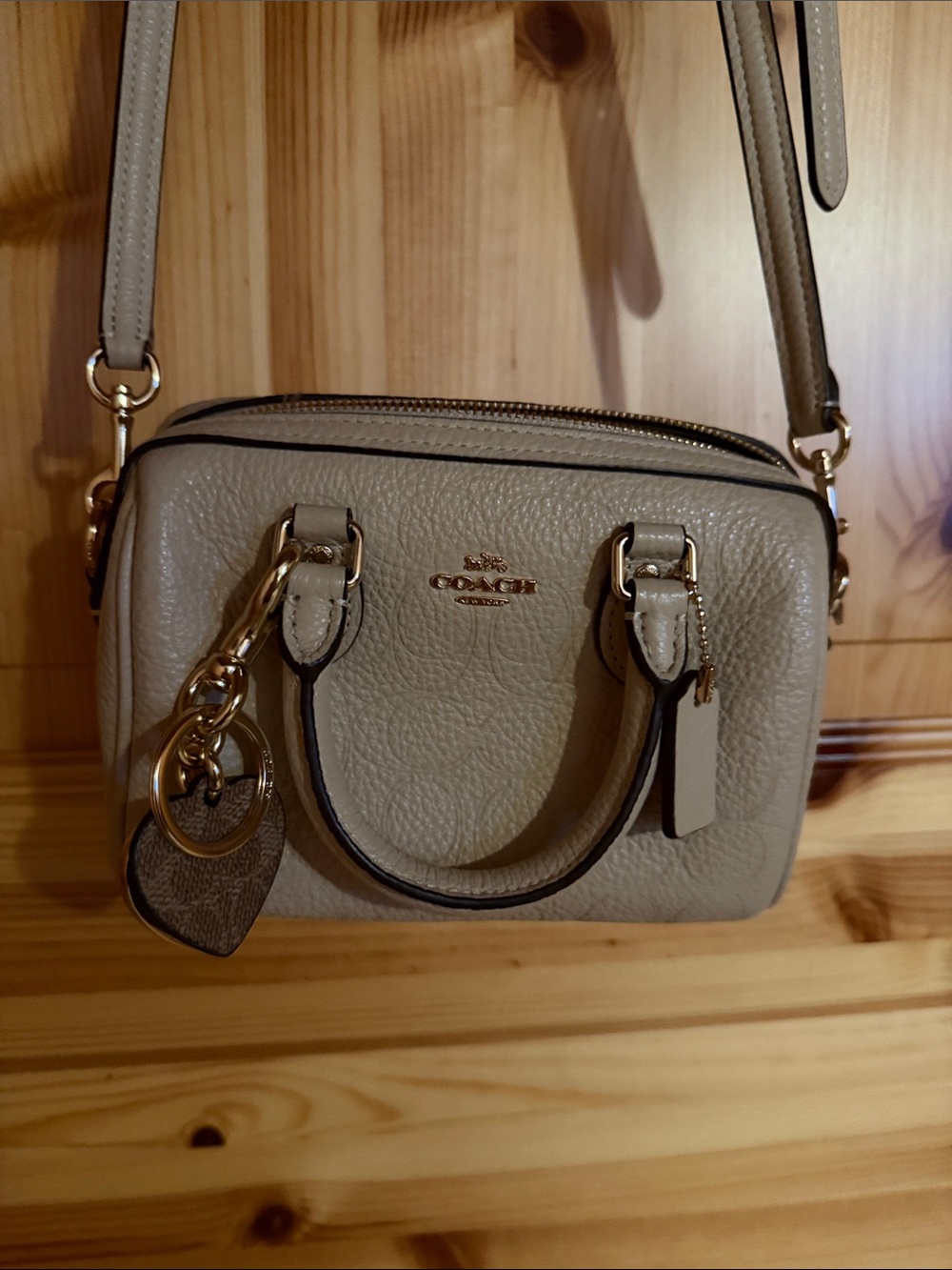 Coach Pebble Leather Mini Crossbody in Taupe